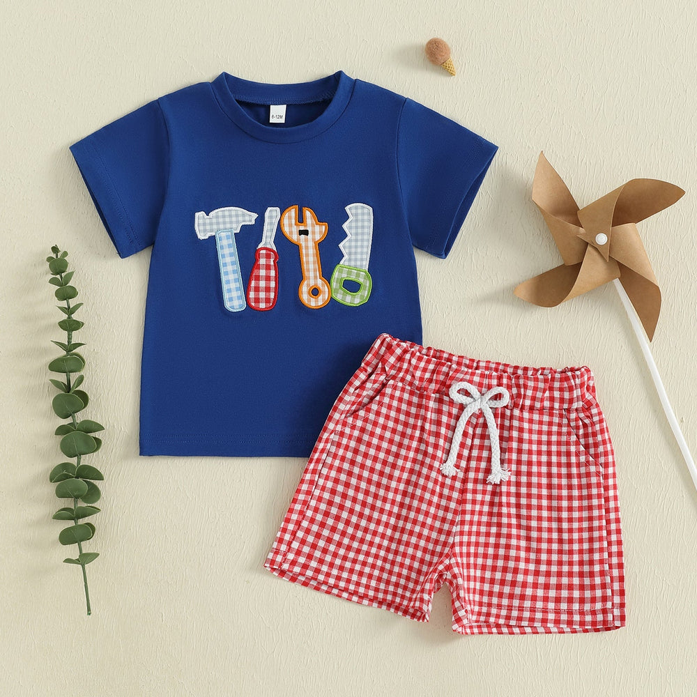 Baseball Stripe Sommarsätt för Baby & Småbarn | Stickad T-shirt & Shorts | Knit Bomull | 0–3 år | Sportig Look för Pojkar