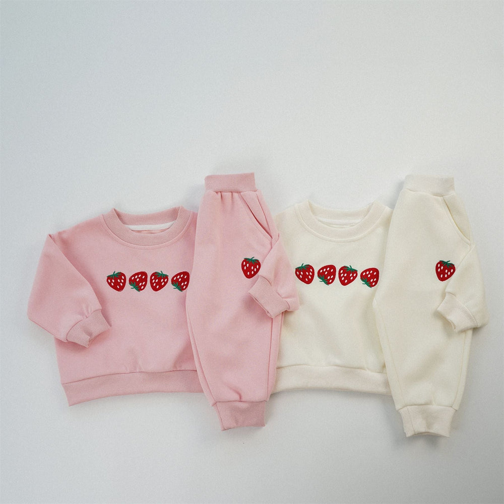 Träningsdräkt med jordgubbstryck – BerryBunch Flickor, Rosa/Vit, Bomull, Storlek 0–6 år