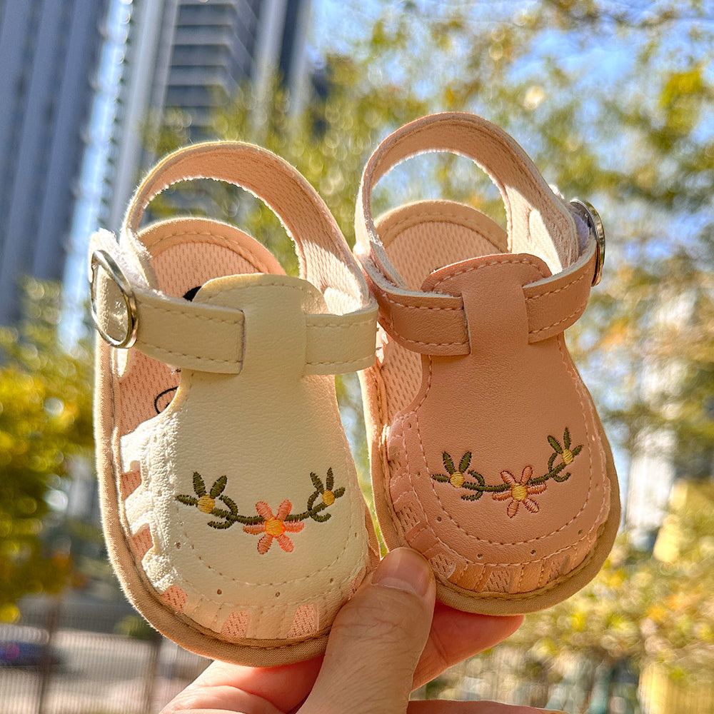 Babysandaler med Blombroderi – Little Steps Flickor, Svart/Rosa/Beige/Grön/Vit, Storlek 0–2 år