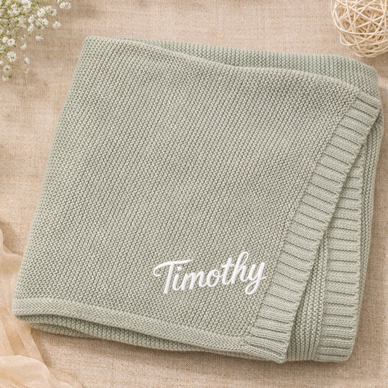 Personlig babyfilt med broderat namn i mjuk bomull