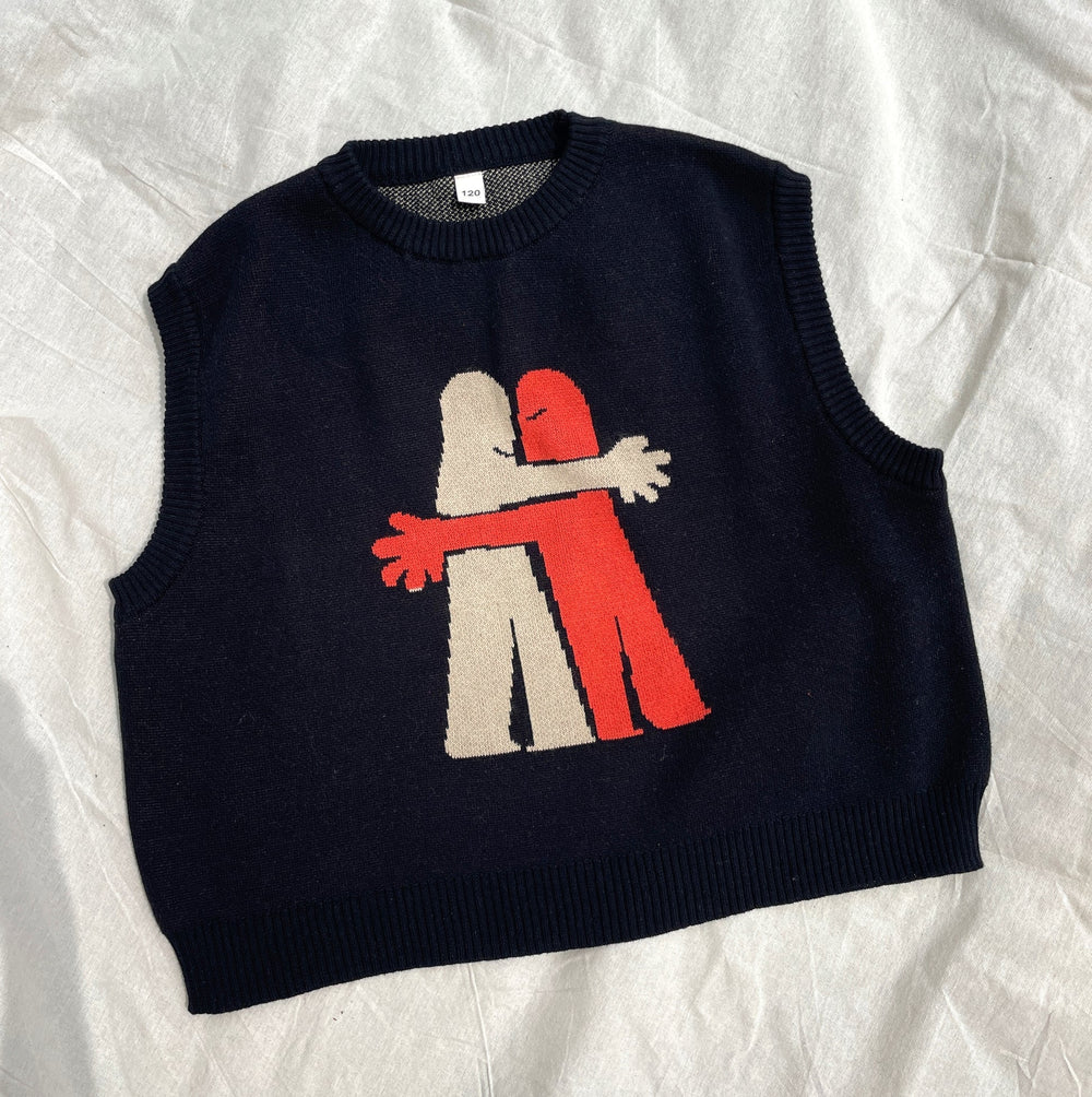 Stickad Ärmös Tröja – CozyArt Unisex, Grön/Svart, Bomull, Storlek 0–6 år