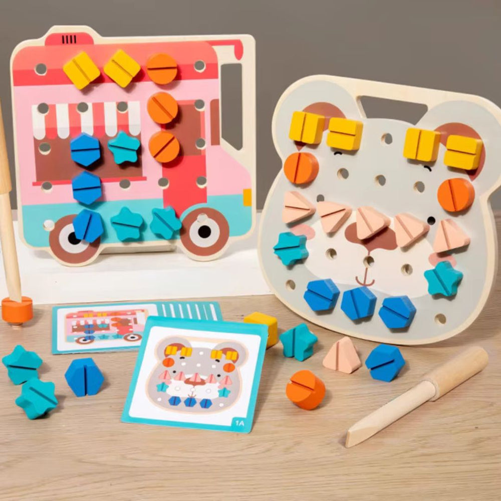Trä-Montessori Skruvspel för Småbarn – Pedagogisk Leksak för Motorik & Färgigenkänning
