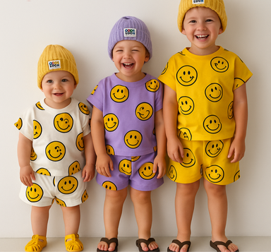 Bekväm Barn Smiley Set – Mjuk, Andningsbar & Unisex Outfit 0–5 År