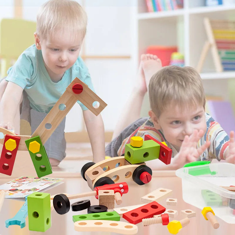 TinyTools Träverktygslåda för Barn – Montessori Byggleksak – Pedagogiskt Träspel – 3 till 6 År – Woodspire