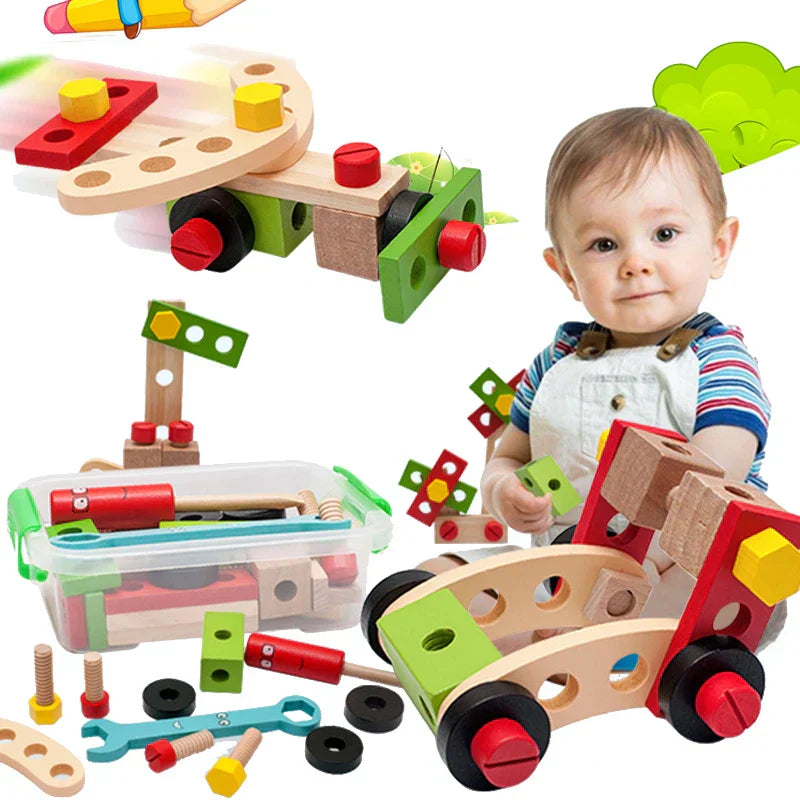 TinyTools Träverktygslåda för Barn – Montessori Byggleksak – Pedagogiskt Träspel – 3 till 6 År – Woodspire