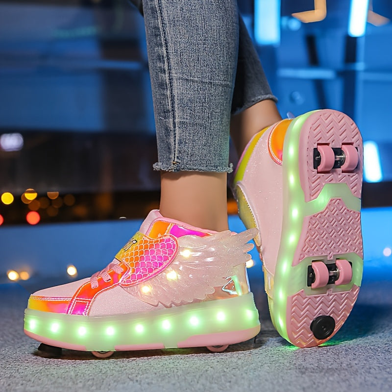 GlowSkate LED Rullskridsko Sneakers med Vingar – Flickor | Stl. 29-37