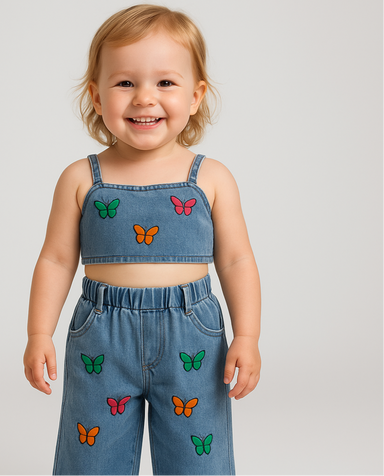 Denim Sommarset Flicka – Lätt Bomullsset med Topp & Shorts – Storlek 0–5 år