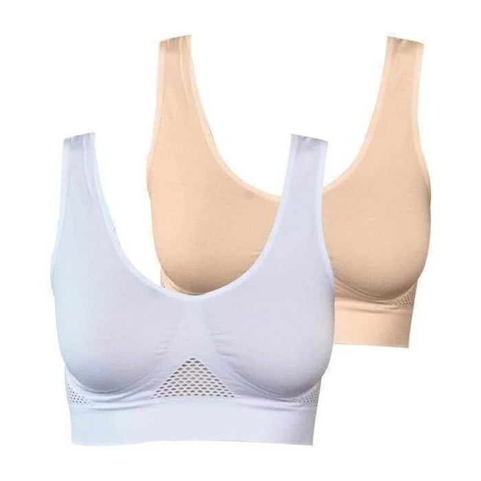 Bygelfri bh med lyfteffekt i andningsaktiv nylon – utan hakar, ventilationszoner | komfort-bh