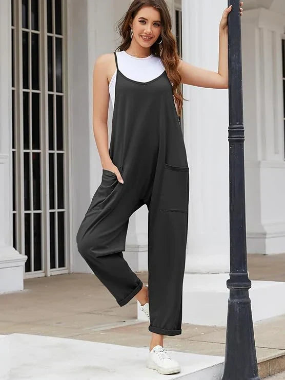 Gravidjumpsuit med stora fickor – ledig passform, stretchig bomullsmix | mammakläder