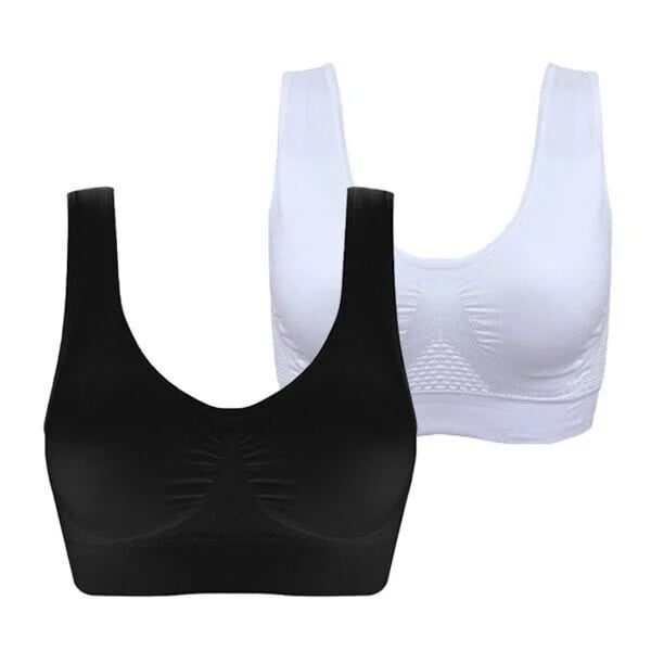 Bygelfri bh med lyfteffekt i andningsaktiv nylon – utan hakar, ventilationszoner | komfort-bh
