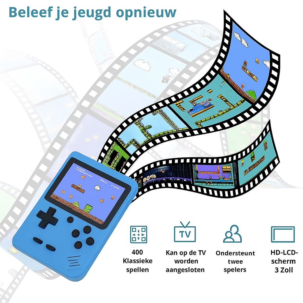 Retro handhållen spelkonsol – 400 spel & TV-anslutning