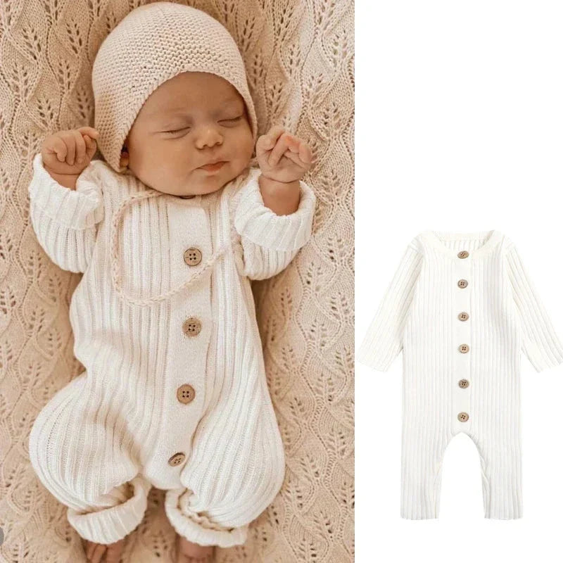 Stickad sparkdräkt i mjuk bomull för baby, unisex, från 0 till 2 år