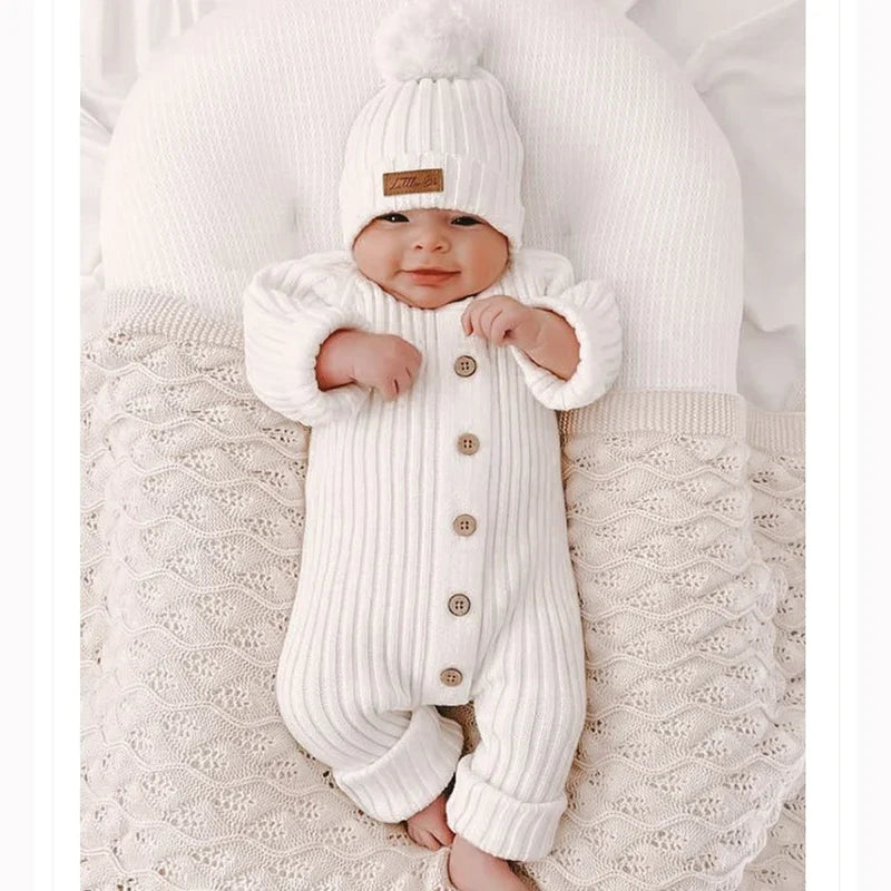 Stickad sparkdräkt i mjuk bomull för baby, unisex, från 0 till 2 år