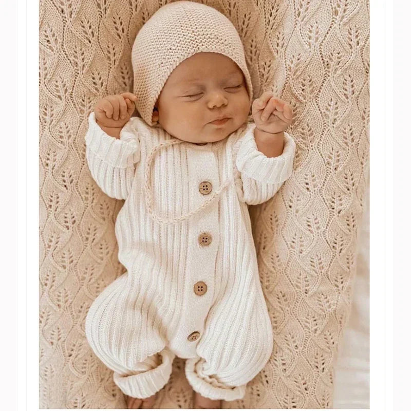Stickad sparkdräkt i mjuk bomull för baby, unisex, från 0 till 2 år