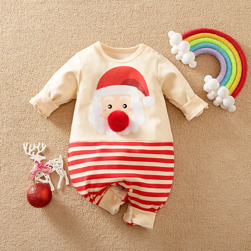 Sparkdräkt jul i bomull med långa ärmar och tryckknappar – tomte- eller renmotiv | juldräkt baby