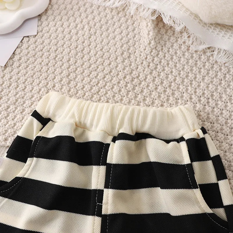 Sommar Barnset Randig T-shirt & Shorts – Bekväm & Andningsbar Bomull för 0–6 År