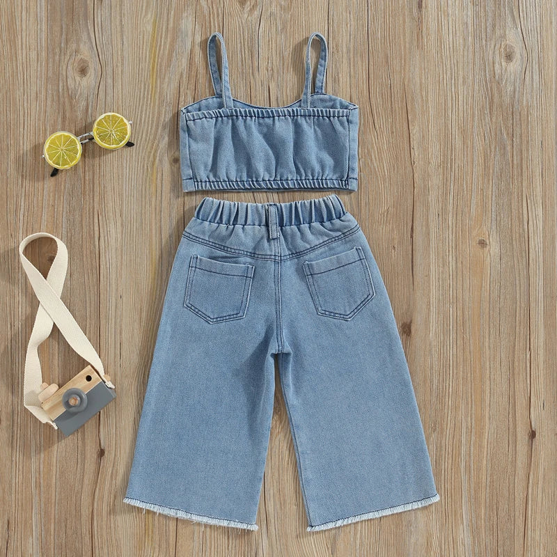 Denim Sommarset Flicka – Lätt Bomullsset med Topp & Shorts – Storlek 0–5 år