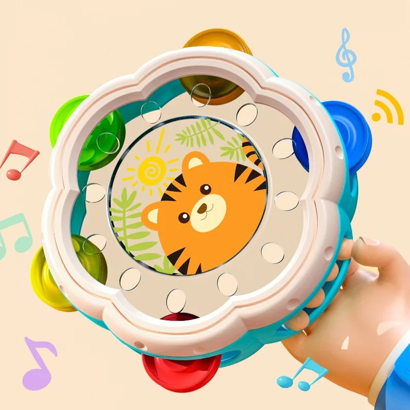 Tamburin för bebisar, Montessori-musikinstrument i djurform, plast, 17 x 17 cm, 6 till 12 månader