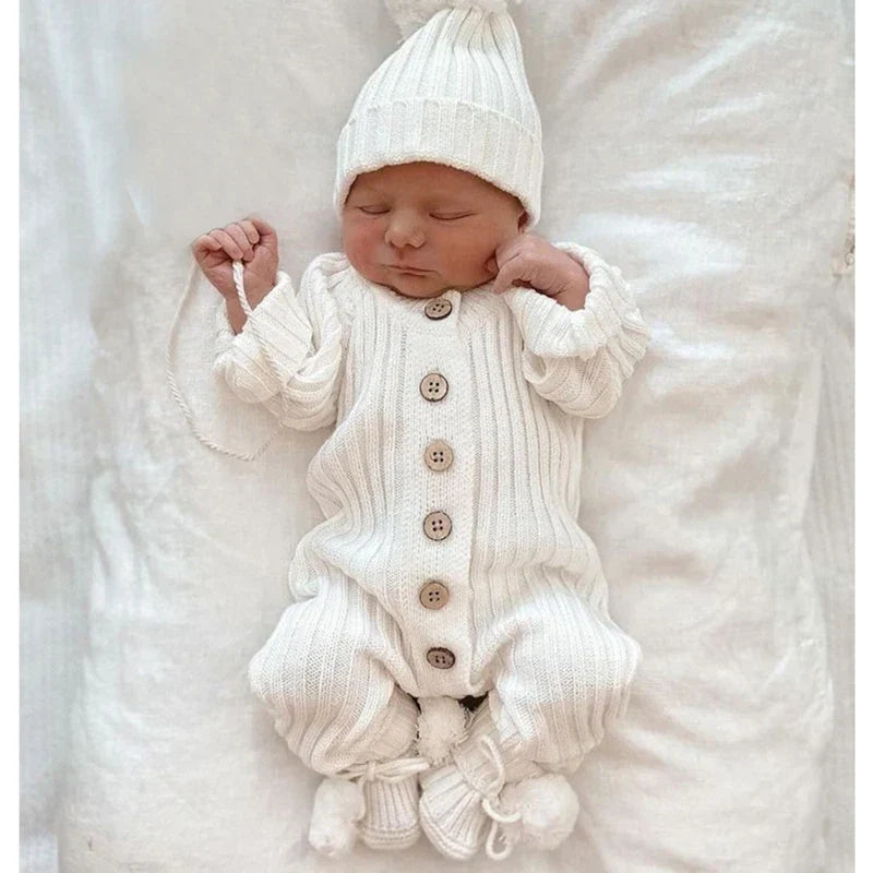 Stickad sparkdräkt i mjuk bomull för baby, unisex, från 0 till 2 år
