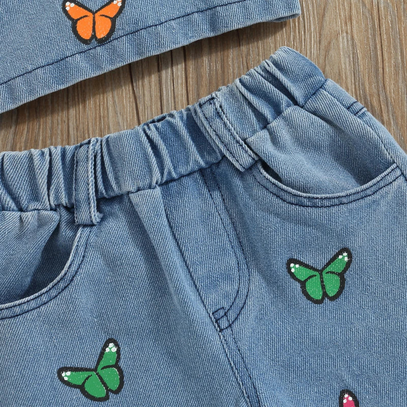 Denim Sommarset Flicka – Lätt Bomullsset med Topp & Shorts – Storlek 0–5 år