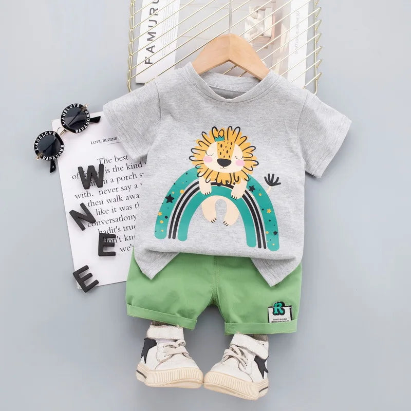 Sommarsätt för Pojkar 0–5 År – Lejontryck T-shirt + Shorts i Andningsbar Bomull