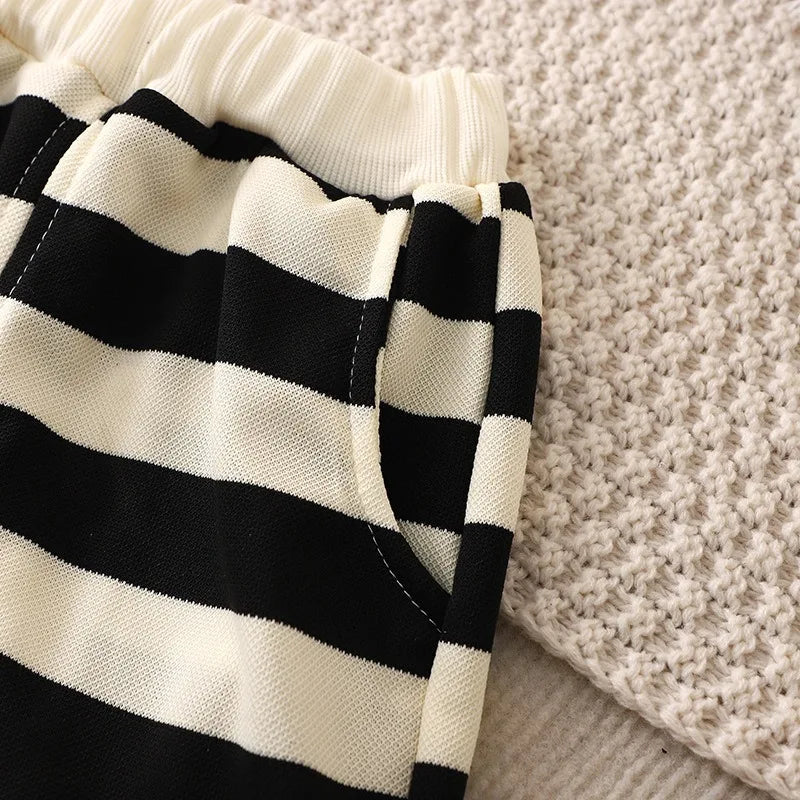 Sommar Barnset Randig T-shirt & Shorts – Bekväm & Andningsbar Bomull för 0–6 År