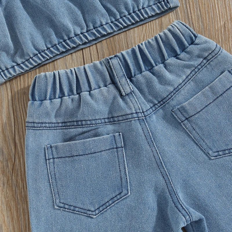 Denim Sommarset Flicka – Lätt Bomullsset med Topp & Shorts – Storlek 0–5 år