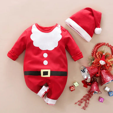 Sparkdräkt jul i bomull med långa ärmar och tryckknappar – tomte- eller renmotiv | juldräkt baby