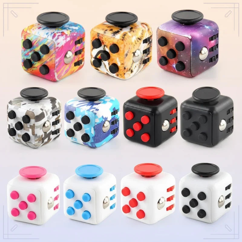 Fidget cube med 6 taktila sidor – tysta klickknappar, stålkula, fickformat | fidgetkub
