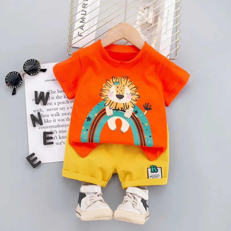 Sommarsätt för Pojkar 0–5 År – Lejontryck T-shirt + Shorts i Andningsbar Bomull