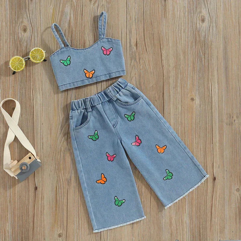 Denim Sommarset Flicka – Lätt Bomullsset med Topp & Shorts – Storlek 0–5 år