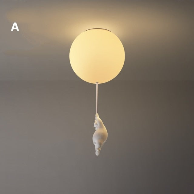 Barnrum taklampa med björnar och ballonger – stämningsfull belysning