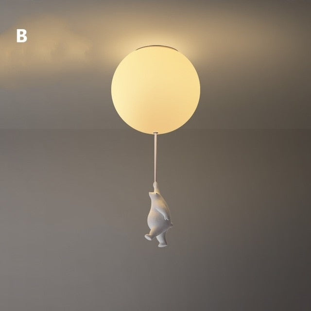 Barnrum taklampa med björnar och ballonger – stämningsfull belysning